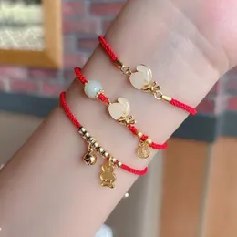 Braccialetti con ciondoli Bracciale per coppia anno 2023. Bracciale rosso regolabile fatto a mano con corda intrecciata vintage alla moda