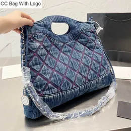 CC Bag Other Bags Womens Denim Shopping Bag Blue And Black Embroidered Distressed Designer Bag Quilted Plaid Silver Metal Chain Large Capacity Totes Purses Luxu