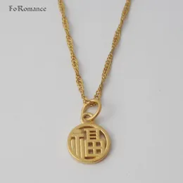 Collane con ciondolo Foromance DUE STILI PLACCATI IN ORO GIALLO 18" COLLANA AD ONDE D'ACQUA CARATTERE CINESE SIGNIFICATO FORTUNA FORTUNA