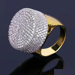 Trzy kamienne pierścienie Hip Hop lodowe Bling Pierścień Złoty kolor Micro Pave Cubic Cydron Okrągły diament z 7 8 9 10 11 Pięć rozmiar Fo Dhgarden Dhjow
