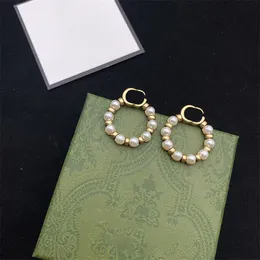 Circle Cladding Pearl Earrings Double Letter Combination Charm for Women Gold Cylinder Block Connection Eardrop