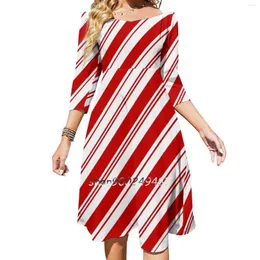 Lässige Kleider Merry Xmas Peppermint Stick Rot Weiß Weihnachten Candy Cane Square Neck Kleid Plus Size Elegante Frauen Taille Eng
