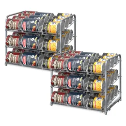 Storage Holders Racks 2 Pack 3 Tier Stackable Can Rack Organizer Soda Cola Holder Silver Kitchen Shelves Bathroom 230307