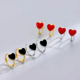 Hoop Earrings CANNER 925 Sterling Silver Red/Black Dripping Oil Heart Korean Pendientes Plata Women's Earring 2023 Jewerly