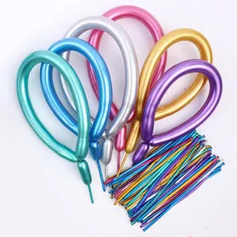 Party Decoration 10/30/50st Long Glossy Metal Twist Latex Balloons Thick Strip Color uppblåsbara luftbollar Globos Birthday Decor