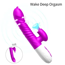 Vibratori Dildo vibrante a doppia lingua con rotazione telescopica per donna Stimolatore clitorideo vaginale anale Adulto Succhiare giocattoli sessuali 230307