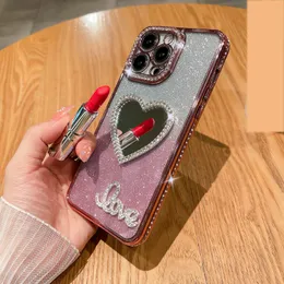 iPhone 14 Plus 13 12 11 Pro Xr XS Max X 8 7 Love Smile Soft TPU Chromed Plating Case Make Up Gradient Glitter Girls Chone Cover