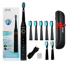 Toothbrush Seago Sonic Electric Toothbrush SG507 for Adult Timer Brush 5 Modes Micro USB Rechargeable Tooth Brush Replacement Heads Set 230308