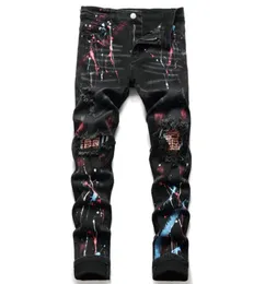 Tasarımcı erkek kot pantolon, streç hombre mektup yıldız erkekler nakış yaması, trend için yırtılmış marka motosiklet pantolonları erkek sıska