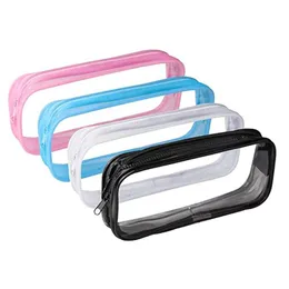 PVC Pen Bag Pencil Clear Case Cosmetic Bag Large Capacity Bag With Zipper Stationery Cosmetic Convenient Student Pencil Bags LX3369