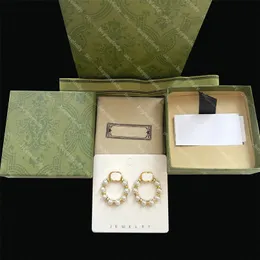 Orecchini a bottone di lusso G Orecchini di perle dorate Orecchini pendenti a cerchio grande da donna con gioielli di fidanzamento regalo per amanti della scatola per la sposa