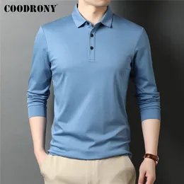 Herrpolos coodrony varumärke våren Autumn High Quality Classic Casual Pure Color 100% Mercerized Cotton Long Sleeve Polo-Shirt Men Tops C5069 230308