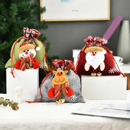Juldekorationer Santa Elk Gnome Doll Apple Candy Drawstring Bag Present Packing Pouch
