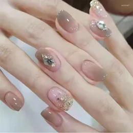 False Nails 24Pcs French Nude Gradient Long Ballet Fake Wearable Finished Full Cover Coffin Artificial Press On Tips With Glue