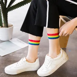 Frauen Socken Frühling Sommer Sexy Regenbogen Streifen Kawaii Harajuku Frische Japanische Koreanische Stil Kunst Cool Glücklich Kurze Tüll