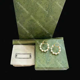Brincos Vintage Pearl Circle Studs G Brincos de argola de ouro Eardrops Designer de joias para mulheres, festas, amantes de casamento, presente, noivado, conjunto de caixa