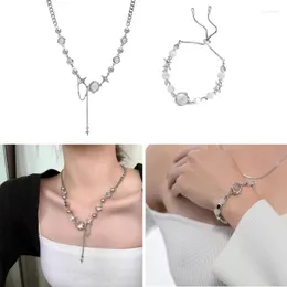 Halskette-Ohrringe-Set, 2-teilig, exquisiter Stern, geometrischer Kristall, Choker-Halsketten, Armbänder, koreanische Mode, glänzender Schmuck für Damen, Jahrestag