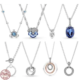 925 Silver Fit Pandora Necklace Pendant Heart Women Fashion Jewelry Utsökt Flower Heart Sapphire Pendant