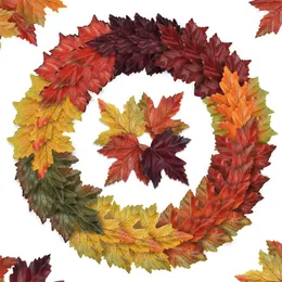 Decorative Flowers 50 Pieces Artificial Fall Leaves Decoration 8cm Simulation Garland Silk Flower Props Vine Home Garden Decorations