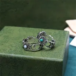 Daisy shape wedding mens rings gold plated blue black diamonds colored beads turquoise simple gem flower bague homme womens ring designer accessories ZB038 E23