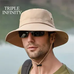 ワイドブリム帽子ファッション夏のバケツ帽子屋外の通気性アンチウブ居心地の良い太陽帽子ワイドスポーツハンティングハイキング釣りパナマ帽子新しいR230308