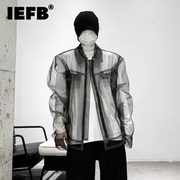 남자 S Jackets IEFB Spring Fashion Mesh Jacket Male High Street Soly Color Lapel Top Zipper Patchwork Menwear 개인화 된 2023 9A7225 230307
