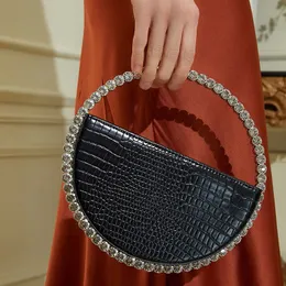 HBP Rhinestone Circular Handle Evening Bag Dam 2023 Ny Elegant Designer Diamanter Rund Röd Clutch Handväska Dam Chic Handväska Party