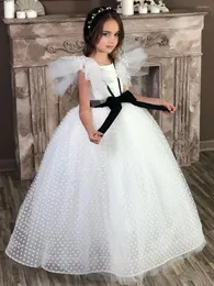 Girl Dresses Ivory White Tulle Flower Sleeves Child Wedding Dress Pure For Kids Party Pageant Ball Gow