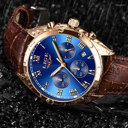 Wristwatches 2023LIGE Mens Watches Top Waterproof 24 Hour Date Quartz Clock Male Leather Sports WristWatch Relogio Masculino