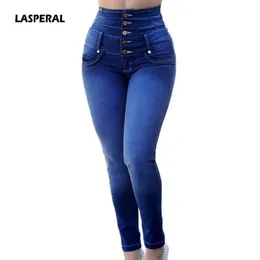 Lasperale Frauen Frühling Stretch Dehnung hohe Taille Casom-Brasted Jeans Femme Slim Solid Denim Plus Size 3xL Jeans Hosen 20192677