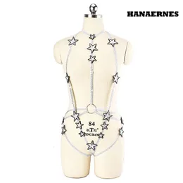 Hosenträger Silber Goth Pentagramm Set Punk Pole Dance Harness BH Rave Star Bein Strumpfband Gürtel Sexy Dessous 230307