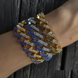 Łańcuch męskie Hip Hop złota bransoletki czarny niebieski diament biżuteria biżuteria moda mrożona w Miami Cuban Link Bransoletka 8 -calowe upuszczenie deli dhgarden dh50m