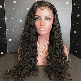 Głęboka fala pełna koronkowe peruki ludzkie włosy z włosami dla niemowląt wstępnie przyspieszone Brazylijskie Remy ludzkie włosy koronkowe perukę dla kobiet281e
