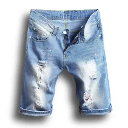 Calça masculina por atacado 2023 Moda de verão elegante streetwear rasgado shorts jeans masculino coreano slim lengthing beach