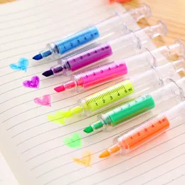 HighLighters 1pc Kawaii SERINGE Highlighter Pen Seringa Forma da agulha Ballpo de caneta mecânica de caneta para a ferramenta de redação de marcadores de escritório J230302