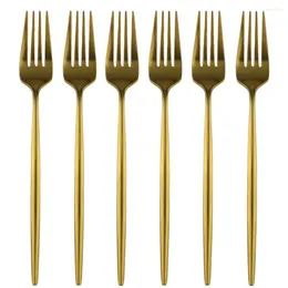 Dinnerware Sets 6Pcs Gold Stainless Steel Dessert Fork Set Colourful Tableware Flatware Long Handle Mirror Cutlery Kitchen Accessories