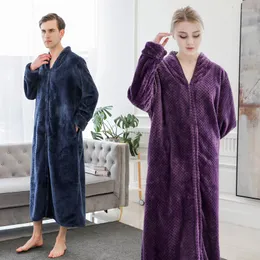 Women's Sleepwear Couple Warm Flannel Robes Winter Thicken Kimono Long Bathrobe Soft Nightgown Home Clothing