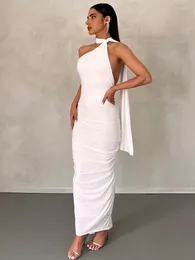 Casual Dresses Halter Backless Maxi For Women Summer 2023 Elegant Mermaid Long Party Evening Dress Bandage Ruched Bodycon White