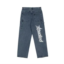 Jeans da uomo 2021 Coreano Moda Lettera Ricamo Retro Oversize Uomo Hip Hop Jeans Pantaloni Dritto Casual Lavato Denim Pantaloni Pantalones Z0301