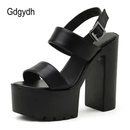 Sandali Gdgydh Piattaforma Donna Tacchi Stripper Block Heel Roma Sandali Sexy Fetish Party Prom Scarpe nere Fibbia per cintura Comfort di alta qualità Z0306