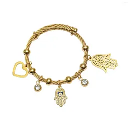 Charm Bracelets Modern Fatima Hamsa Hand Bracelet High Polished Adjustable Chain With Zircon Heart Pendant For Women Wife Mom