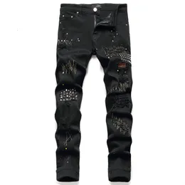 Męskie dżinsy Znane spodnie Herren Jeansy Mężczyźni Jean Homme Slim Denim Spodni Biker Wysokiej jakości samiec prosty zwykły projektant Pantalones Hombre 230309