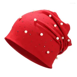 Beanies Beanie/Skull Caps Women Adults Elegant Free Size Warm Casual Beanie Hat Decoration Autumn Shine Pearls Rhinestones Elastic Mode