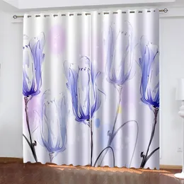 Gardin vacker po mode anpassade 3D -gardiner lila blommor stereoskopiska draperier kortinor