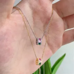 Lussuosa collana con pendente a cerchio in argento sterling 925 Gioielli da donna firmati Oro 18 carati Colorato 5A Zirconia Diamanti Girocollo Collane a catena per amici Confezione regalo