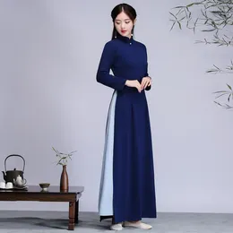 Roupas étnicas Oriental Ao Dai Vieam Vestidos Tradicionais Mulheres Melhoradas Estilo Chinês Stand Collar Mão Abotoada Slim Cheongsam Vestido
