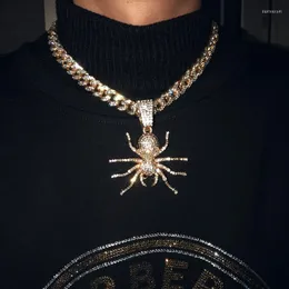 Pendant Necklaces Out Cubic Zircon Big Spider Necklace Men'S Hip Hop Jewelry With Full Rhinestone Miami Cuban Link Chain
