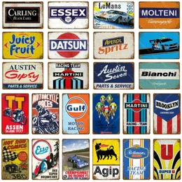 Retro Motor Car Racing Team Tin Poster Vintage Metal Plate Bar Cafe Cafe Decorative Sign Склейка на стенах гараж металлический плакат Дом персонализированный декор размер 30x20 см W02