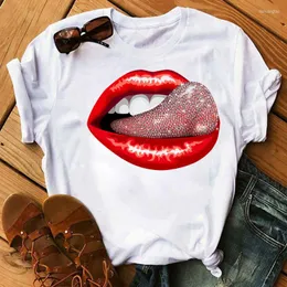 Magliette da donna Maglietta da donna Moda Trucco Labbra nere con diamanti Drip Graphic Tee Camisetas Mujer Anime Vestiti Cool Stesso stile Tempo libero