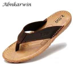 Terlik Marka Yaz Erkekler Orijinal Deri Flip Flops Terlik plaj açık flip flop sandaletleri düz hafif terlik chanclas hombre piel 230309